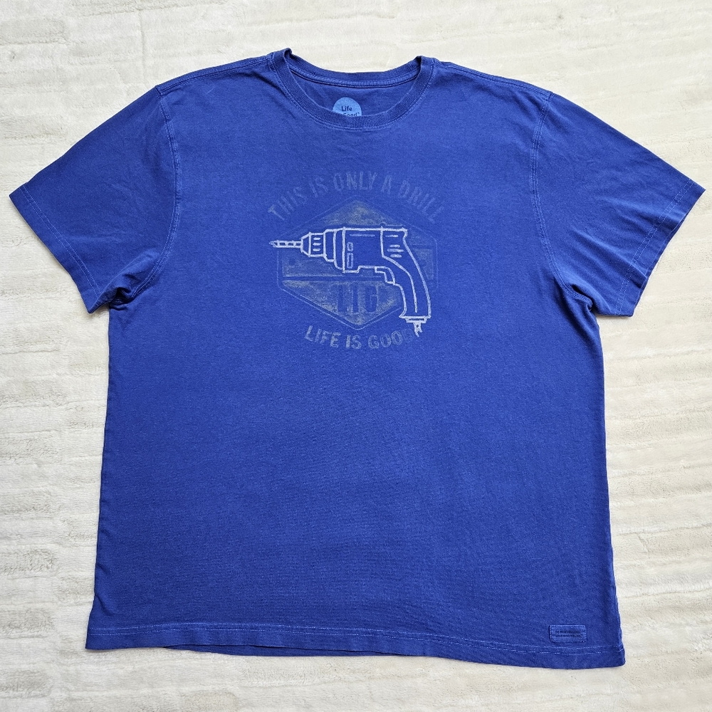 LIFE IS GOOD Tee This Is Only A Drill Power Tolls T-Shirt Blue XL Classic Fit